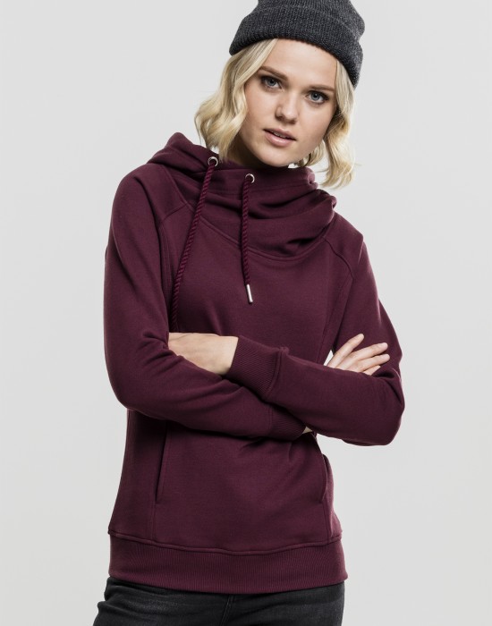 Дамски суичър в тъмночервено Urban Classics Raglan High Neck Hoody, Urban Classics, Суичъри - Complex.bg