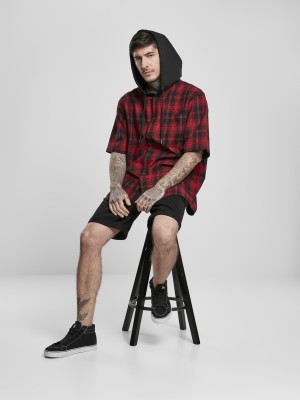Червена карирана риза с качулка и къс ръкав Urban Classics