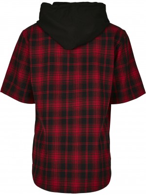 Червена карирана риза с качулка и къс ръкав Urban Classics