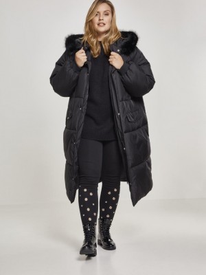 Дамско дълго яке с качулка Urban Classics в черен цвят Дамско дълго яке с качулка Urban Classics в черен цвят