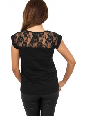 Дамска тениска с дантела Urban Classics в черен цвят