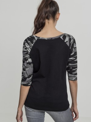 Дамска блуза Urban Classics black/darkcamo с 3/4 ръкави Дамска блуза Urban Classics black/darkcamo с 3/4 ръкави