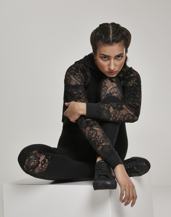 Дамски суичър в черно Urban Classics Ladies Short Laces Hoody, Urban Classics, Суичъри - Complex.bg
