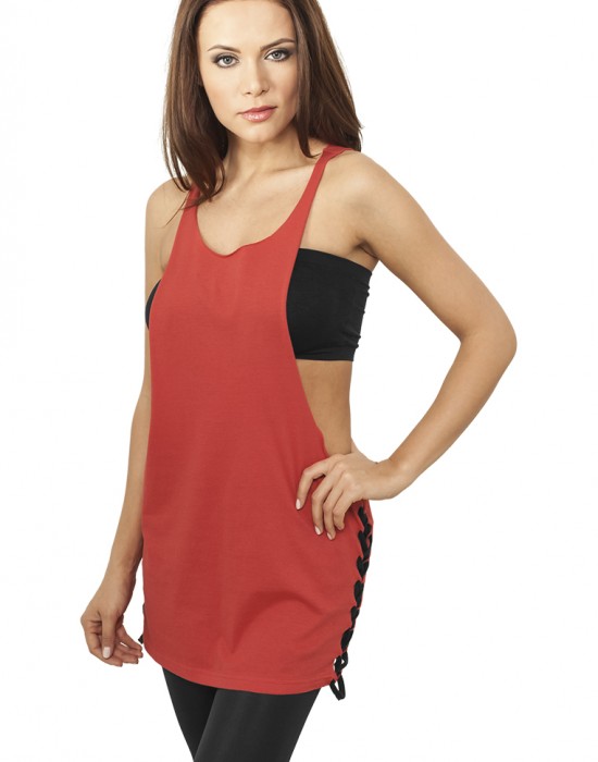 Дамски потник в червен цвят Urban Classics Ladies Side Knotted Loose Tank red/blk, Urban Classics, Жени - Complex.bg