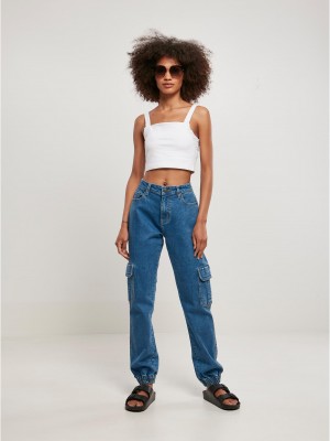 Дамски дълги карго панталони в син цвят Ladies Denim Cargo Pants