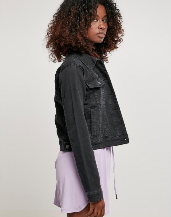 Дамско дънково яке в черен цвят Ladies Denim Jacket, Urban Classics, Якета Пролет / Есен - Complex.bg