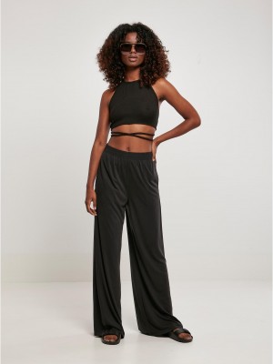 Дамски изрязан топ в черен цвят Ladies Rib Trapeze Cropped Top