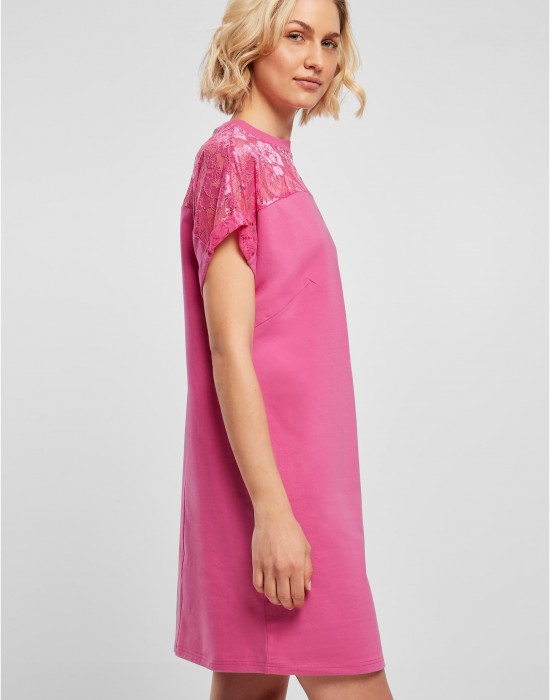 Дамска рокля с дантела в розов цвят Ladies Dress, Urban Classics, Рокли - Complex.bg