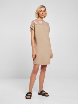 Дамска рокля с дантела в бежов цвят Ladies Dress