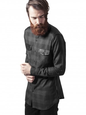 Мъжка карирана риза с кожени детайли Urban Classics blk/red blk/cha