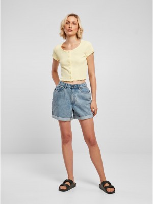 Дамски топ в светложълт цвят Ladies Cropped Button Up