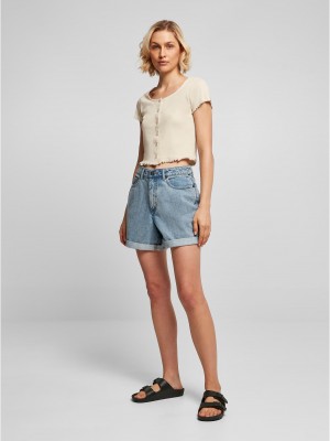 Дамски топ в бежов цвят Ladies Cropped Button Up