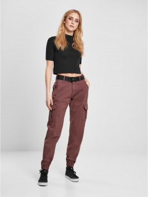 Дамски карго панталон в тъмночервен цвят Ladies High Waist Cargo Pants 