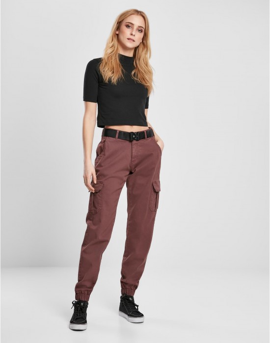 Дамски карго панталон в тъмночервен цвят Ladies High Waist Cargo Pants, Urban Classics, Панталони - Complex.bg