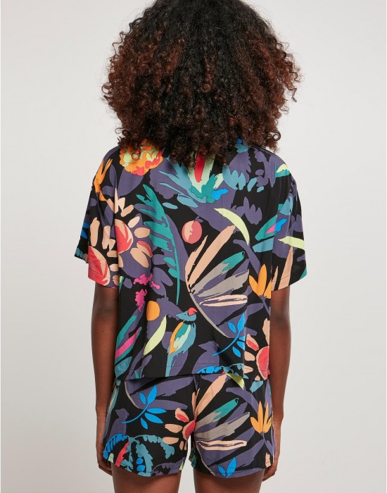 Дамска риза в цветен принт Ladies Shirt blackfruity, Urban Classics, Тениски - Complex.bg