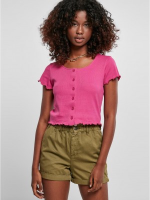 Дамски топ в розов цвят Ladies Cropped Button Up