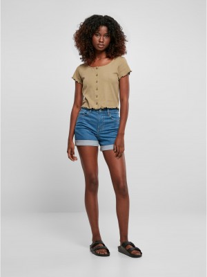 Дамски топ в цвят каки Ladies Cropped Button Up