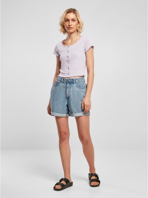 Дамски топ в лилав цвят Ladies Cropped Button Up