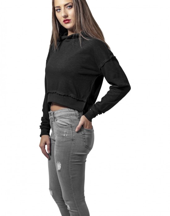 Дамски суичър в черно Urban Classics Ladies Short Slub Terry Hoody, Urban Classics, Суичъри - Complex.bg