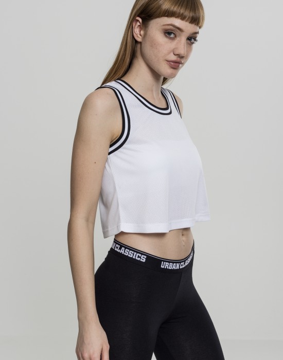 Дамски спортен топ в бял цвят Urban Classics Ladies Cropped Mesh Top wht/blk/wht, Urban Classics, Жени - Complex.bg