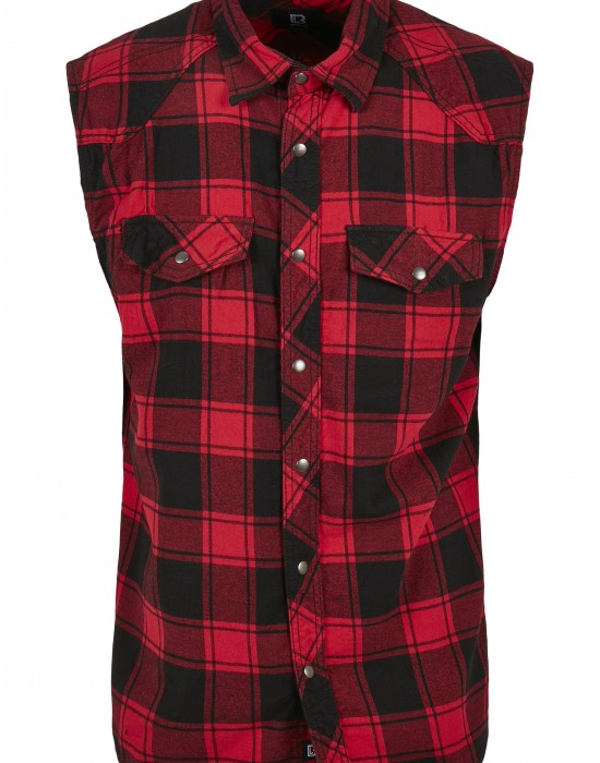Мъжка риза без ръкави в червено каре Brandit, Brandit, Ризи - Complex.bg