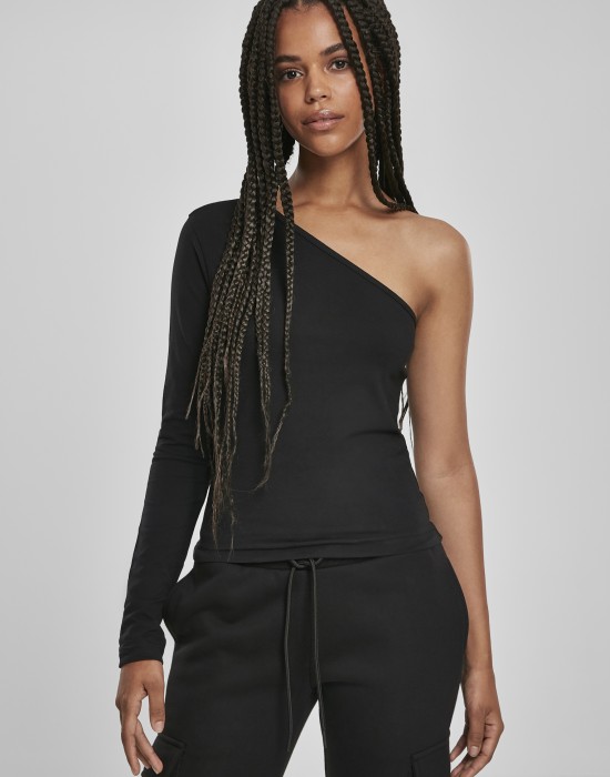 Дамска блуза с дълъг ръкав в черно Ladies Asymmetric, Urban Classics, Блузи - Complex.bg