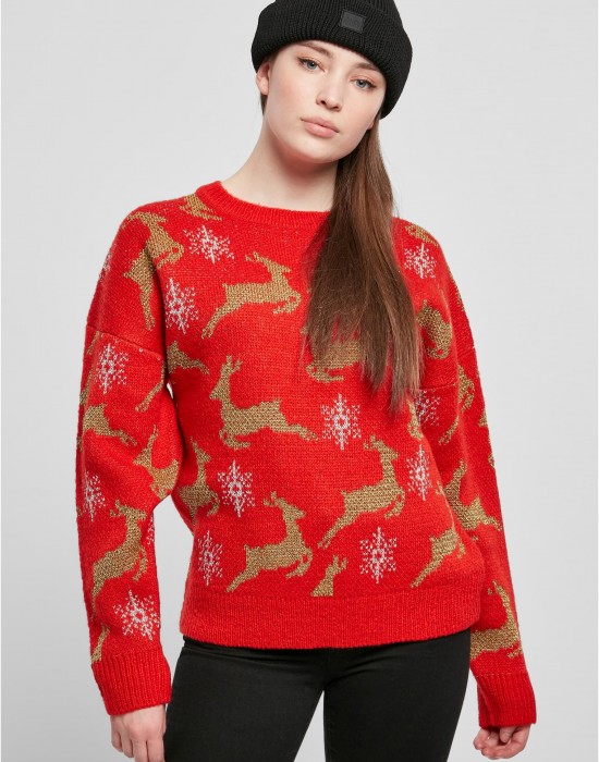 Дамски коледен пуловер в червен цвят Ladies Christmas Sweater, Urban Classics, Блузи - Complex.bg