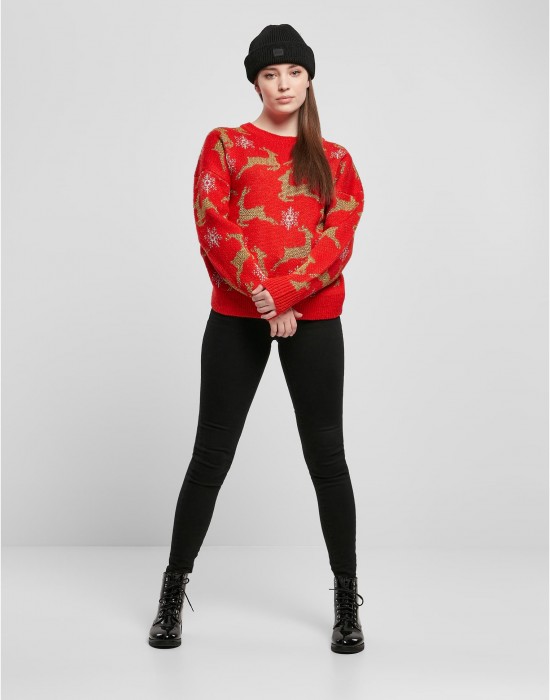 Дамски коледен пуловер в червен цвят Ladies Christmas Sweater, Urban Classics, Блузи - Complex.bg