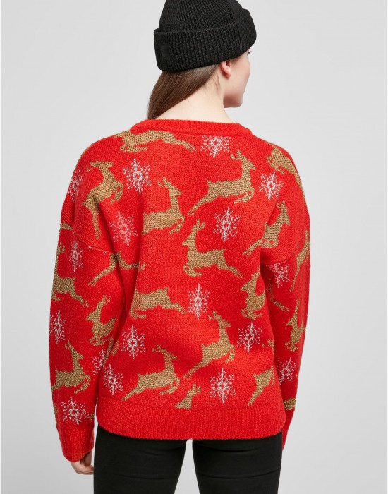 Дамски коледен пуловер в червен цвят Ladies Christmas Sweater, Urban Classics, Блузи - Complex.bg