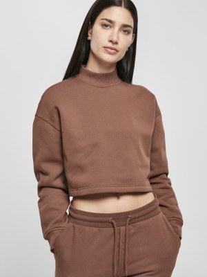 Дамски къс суичър в кафяво Ladies Cropped Oversized Sweat