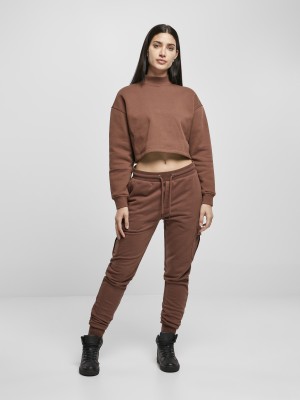Дамски къс суичър в кафяво Ladies Cropped Oversized Sweat