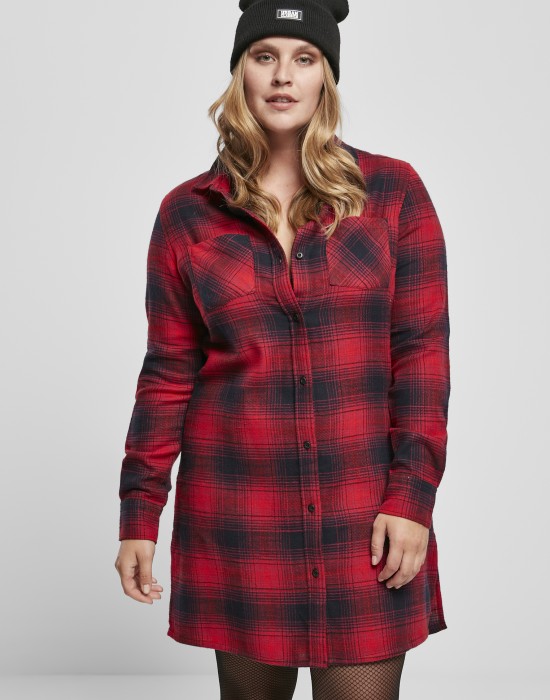 Дамска рокля в червено Ladies Check Shirt Dress, Urban Classics, Жени - Complex.bg