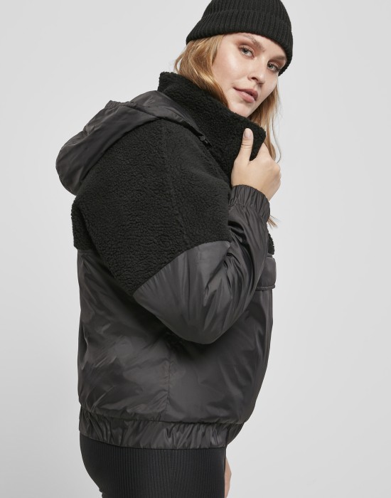 Дамско яке в черно Ladies Sherpa Mix Pull Over Jacket, Urban Classics, Якета - Complex.bg