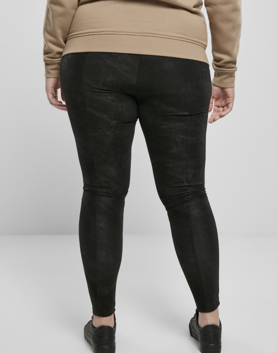 Дамски черен панталон Ladies Washed Faux Leather Pants, Urban Classics, Клинове - Complex.bg