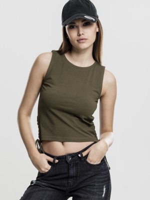 Дамски топ в цвят маслина Ladies Lace Up Cropped Top olive
