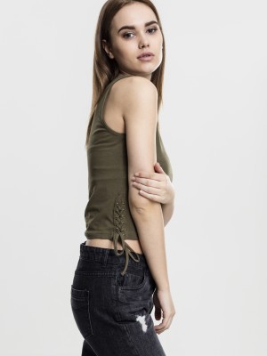 Дамски топ в цвят маслина Ladies Lace Up Cropped Top olive