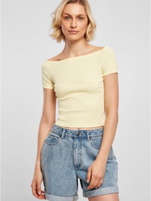 Дамски топ в светложълто Ladies Off Shoulder Rib Tee