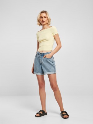Дамски топ в светложълто Ladies Off Shoulder Rib Tee