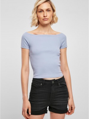 Дамски топ в светлосиньо Ladies Off Shoulder Rib Tee