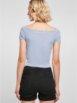 Дамски топ в светлосиньо Ladies Off Shoulder Rib Tee