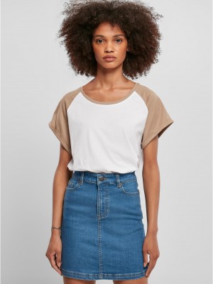 Дамска дълга тениска в бежово и бяло Ladies Contrast Raglan Tee