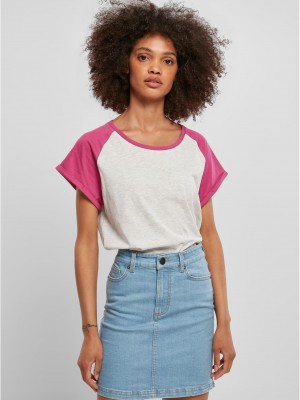 Дамска дълга тениска в розово и бяло Ladies Contrast Raglan Tee