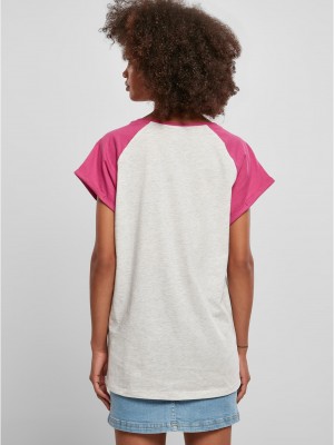 Дамска дълга тениска в розово и бяло Ladies Contrast Raglan Tee