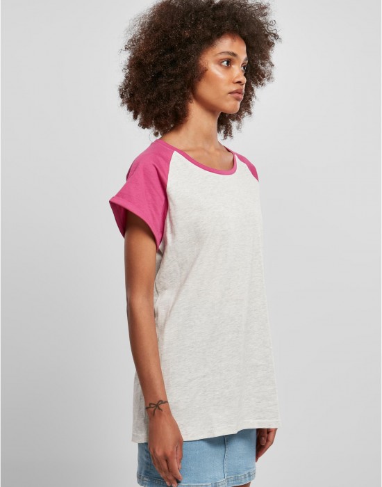 Дамска дълга тениска в розово и бяло Ladies Contrast Raglan Tee, Urban Classics, Тениски - Complex.bg