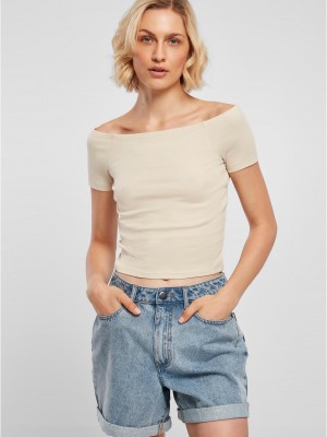 Дамски топ в цвят екрю Ladies Off Shoulder Rib Tee