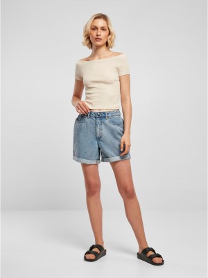 Дамски топ в цвят екрю Ladies Off Shoulder Rib Tee