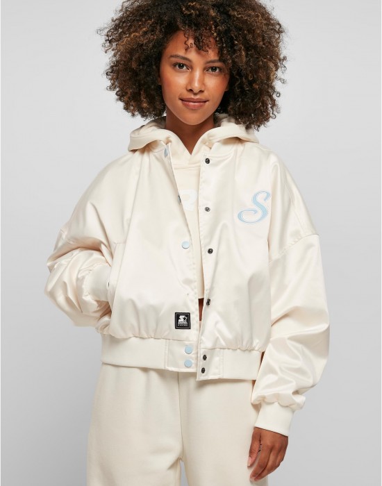 Дамско късо яке в цвят екрю Ladies Starter Satin College Jacket, Urban Classics, Якета - Complex.bg