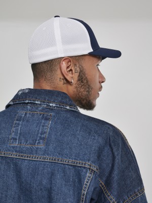 Шапка с козирка в синьо и бяло Flexfit Ultrafibre & Airmesh 