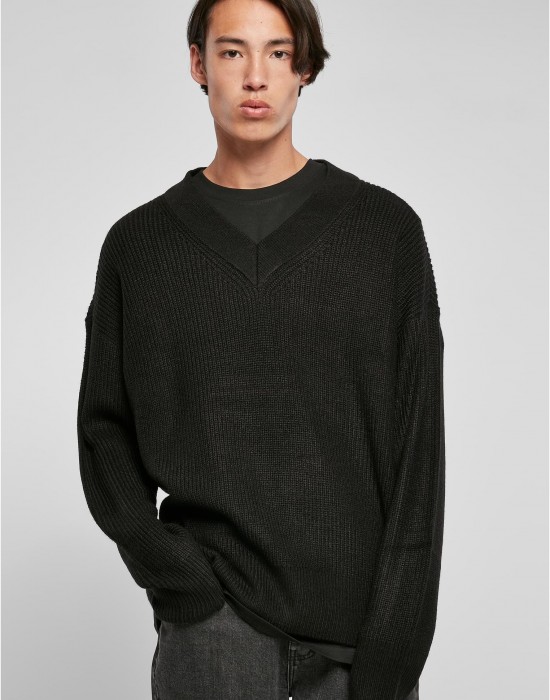 Мъжки плетен пуловер Urban Classics VNeck Sweater, Urban Classics, Блузи - Complex.bg