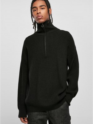 Мъжки плетен пуловер с висока яка в черно Urban Classics Troyer Мъжки плетен пуловер с висока яка в черно Urban Classics Troyer